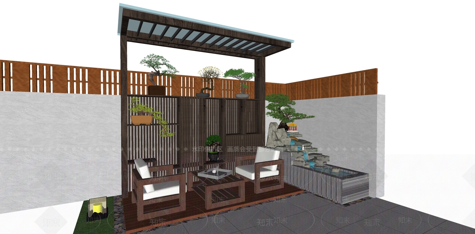 新中式廊架SU模型下载【ID:1137624625】