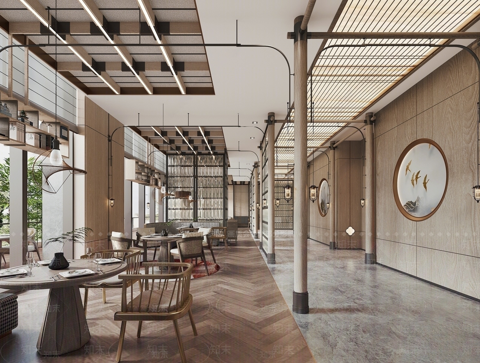 新中式酒店自助餐厅SU模型下载【ID:1137565392】