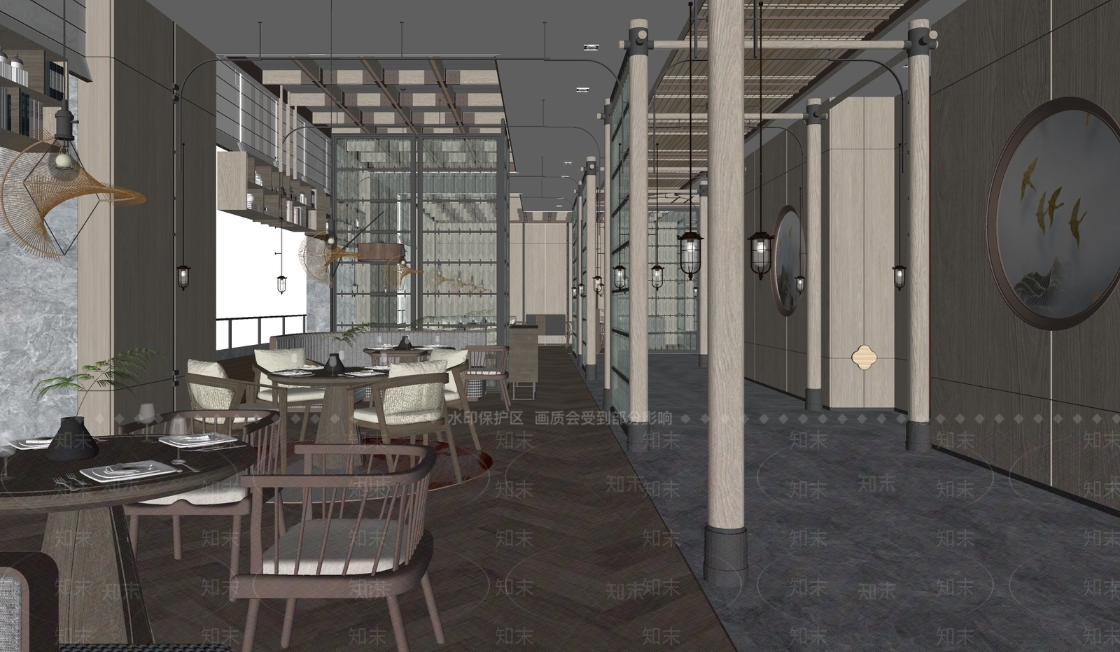 新中式酒店自助餐厅SU模型下载【ID:1137565392】