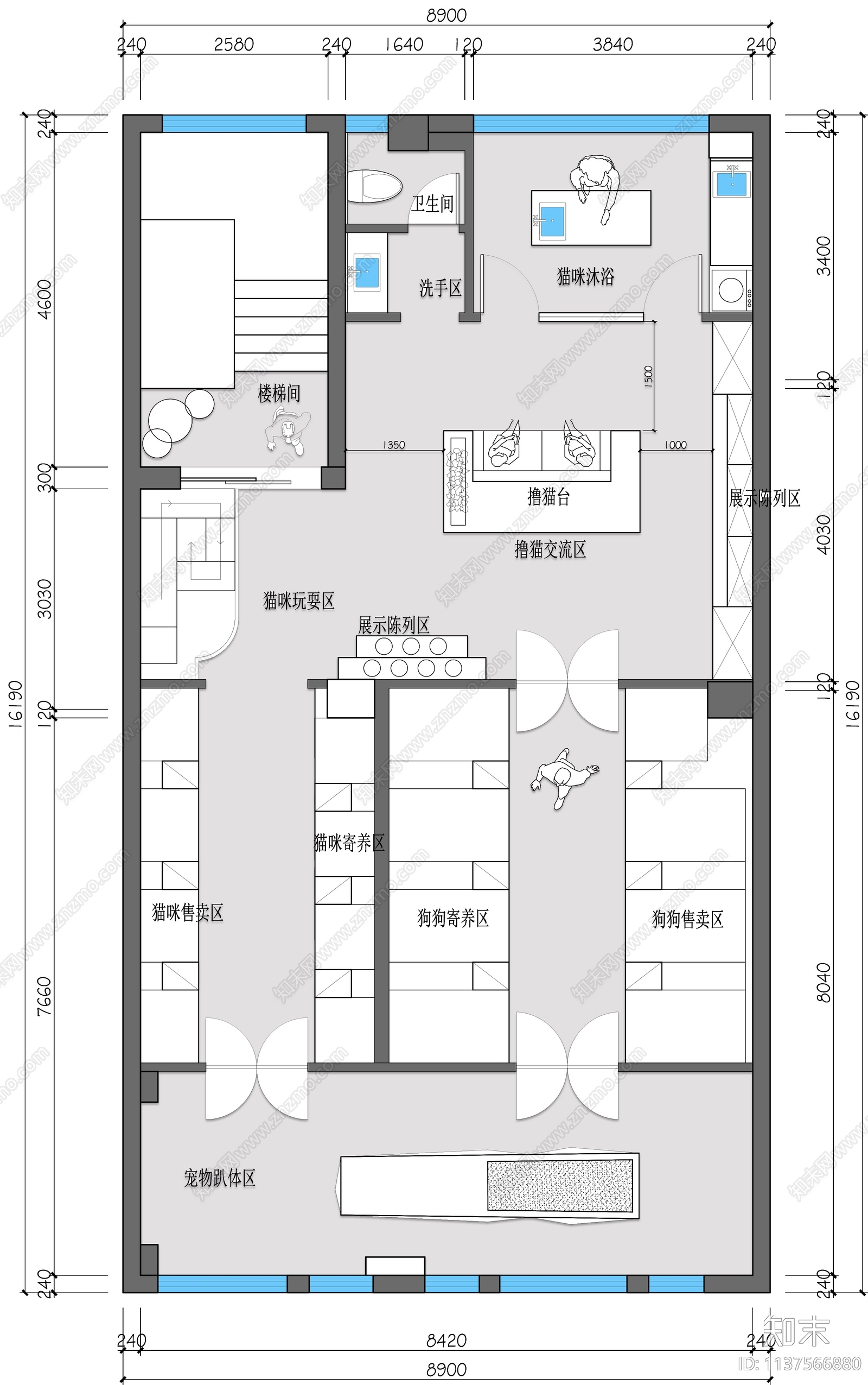 宠物医院平面布置图施工图下载【ID:1137566880】