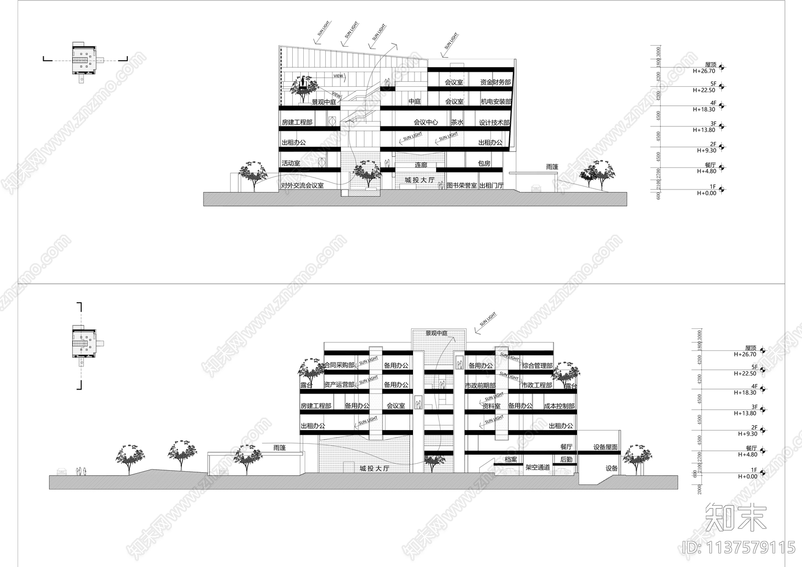 现代多层办公商务大楼建筑效果图cad施工图下载【ID:1137579115】