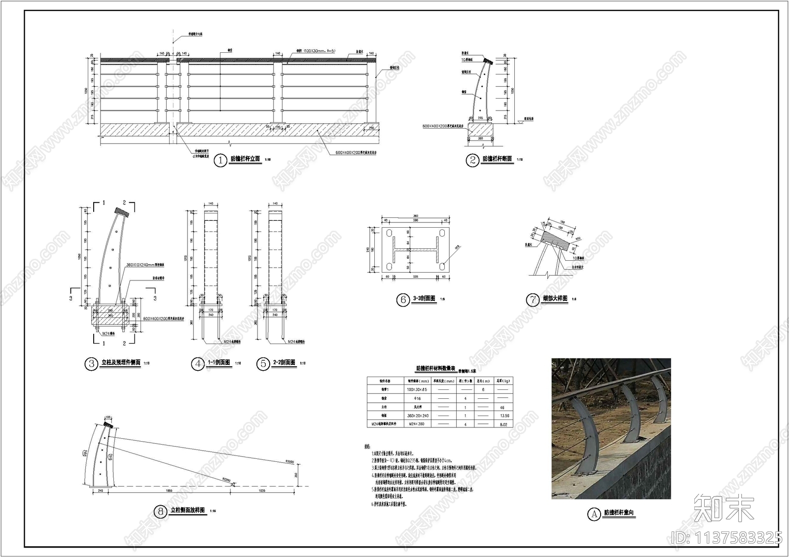 防撞栏杆详图施工图下载【ID:1137583325】