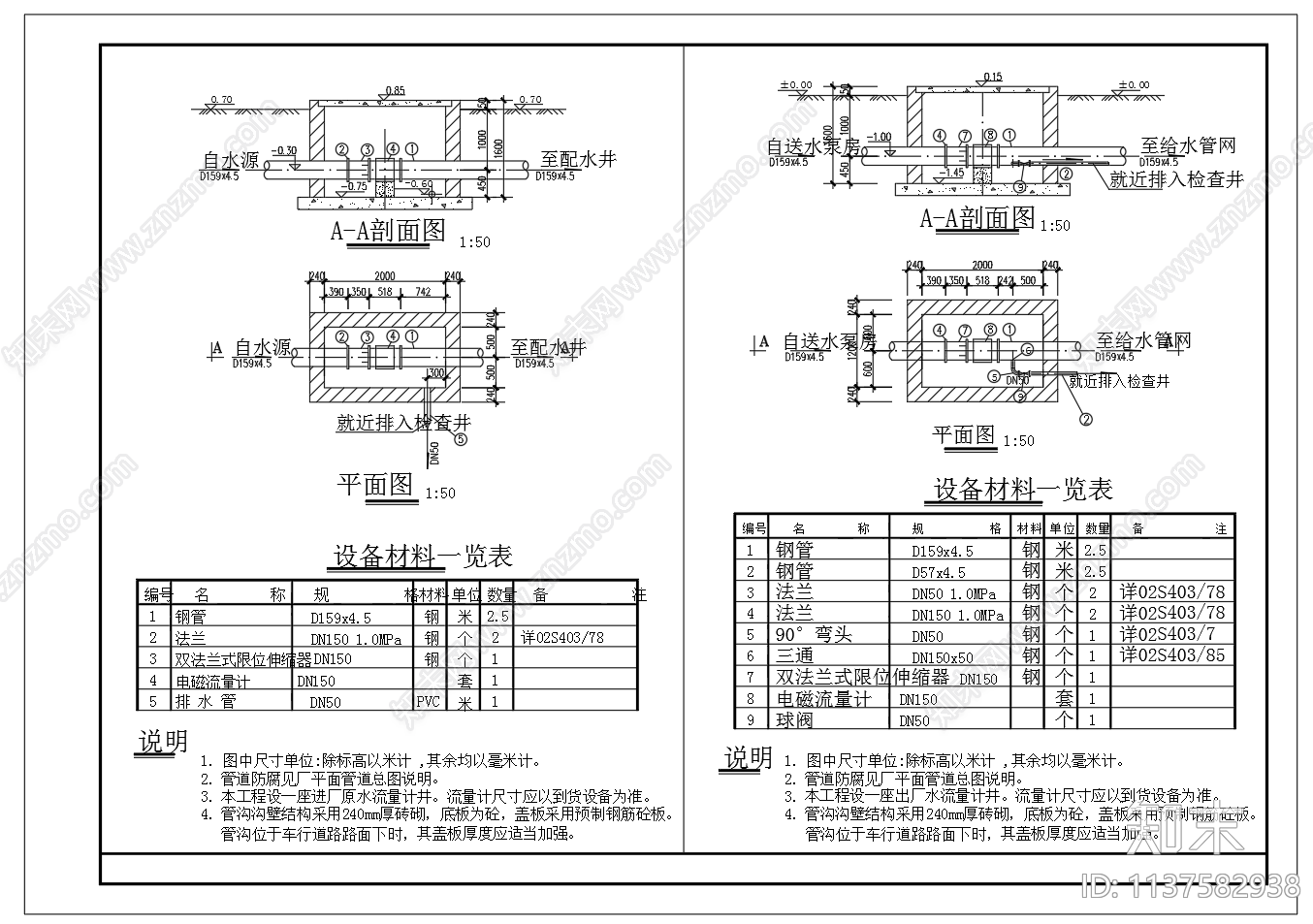 流量计井及管沟大样cad施工图下载【ID:1137582938】