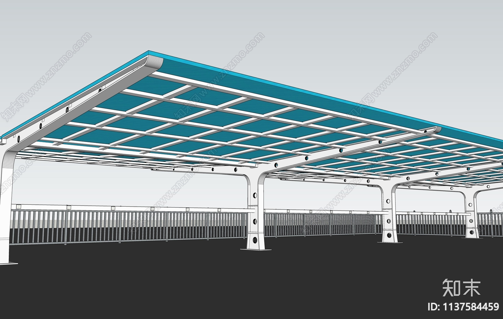 现代车棚钢结构SU模型下载【ID:1137584459】