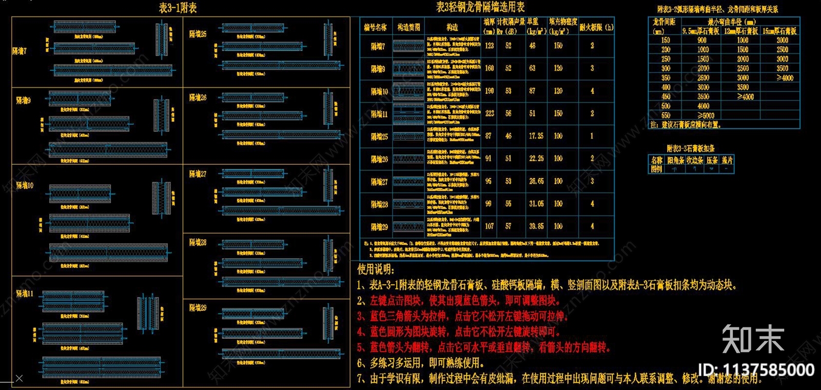 轻钢龙骨隔墙cad施工图下载【ID:1137585000】