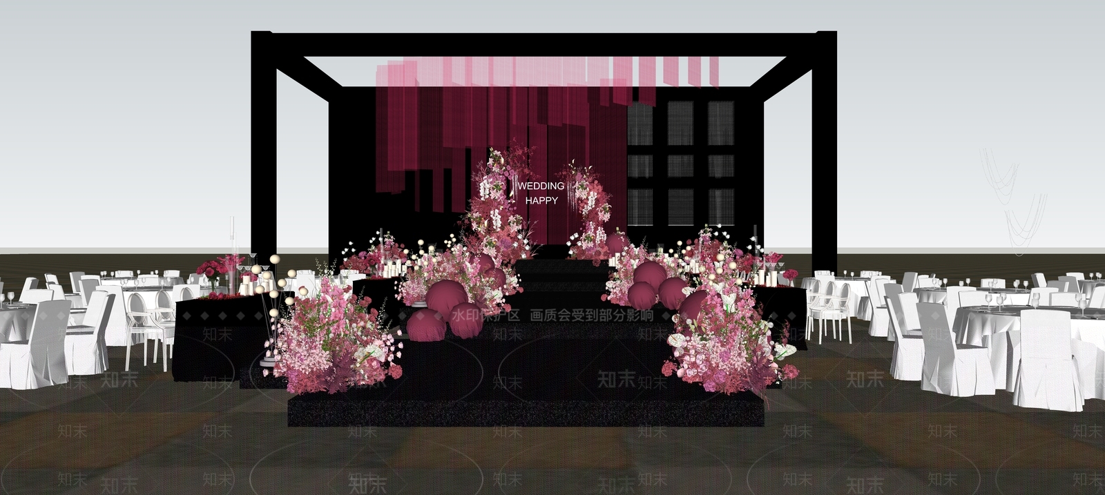 现代酒店宴会厅SU模型下载【ID:1137598323】