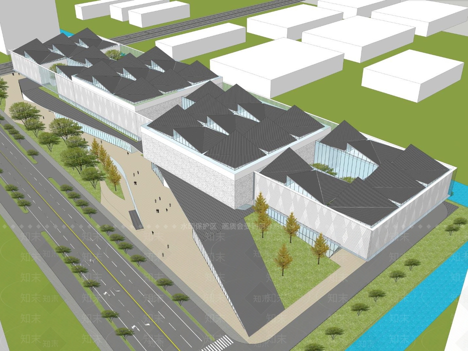 现代展览馆建筑SU模型下载【ID:1137599597】