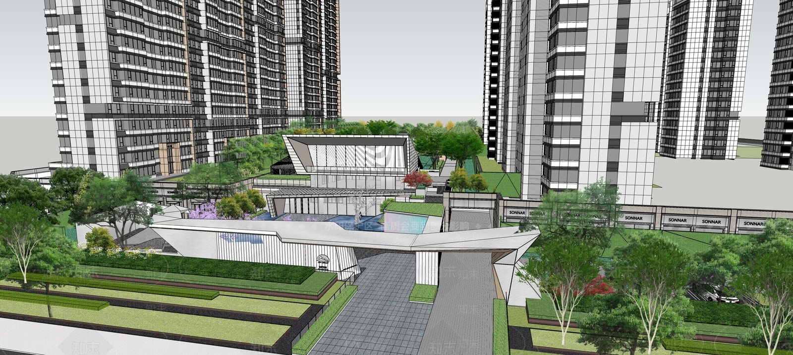现代售楼处建筑SU模型下载【ID:1140676117】