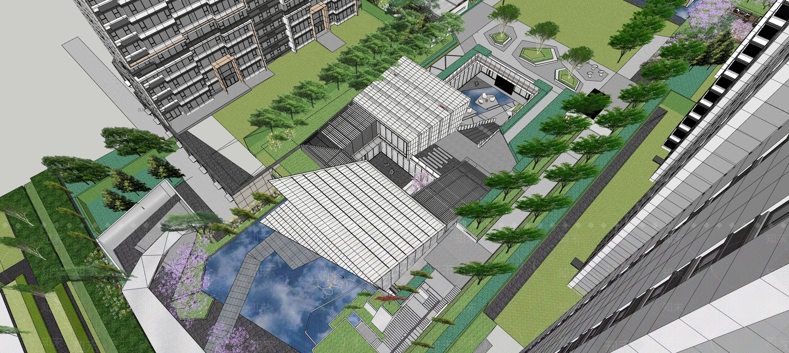 现代售楼处建筑SU模型下载【ID:1140676117】