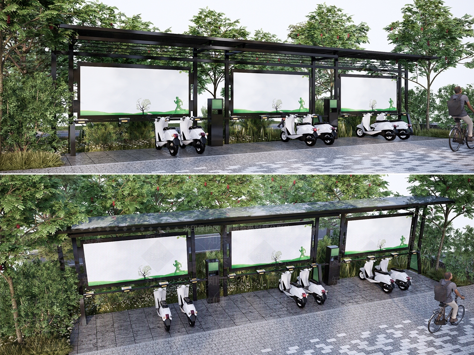 现代电动车自行车停车棚SU模型下载【ID:1137602782】