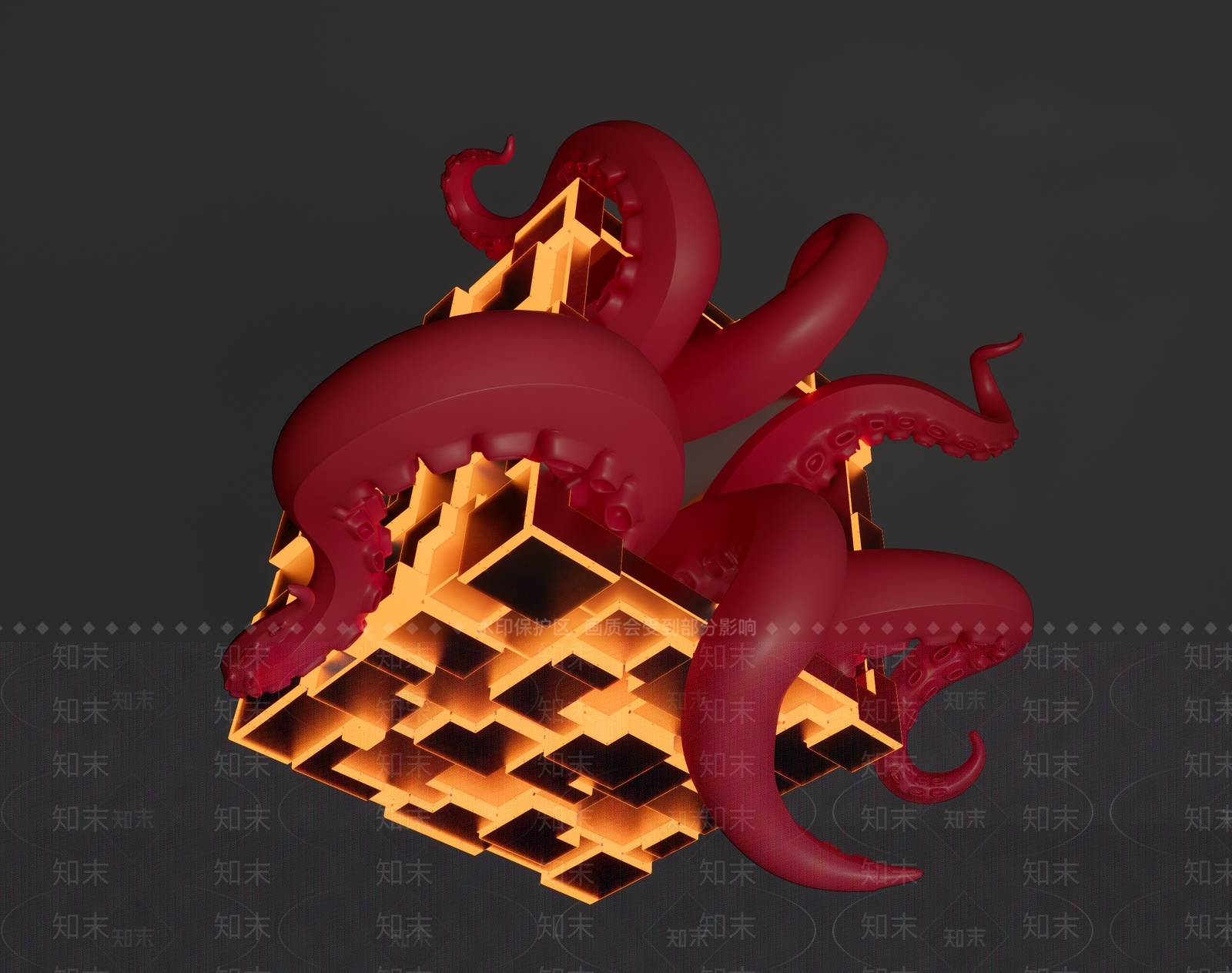 现代章鱼公共艺术雕塑SU模型下载【ID:1137602817】