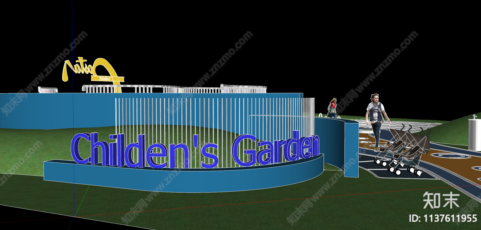 现代弧线地形儿童游乐区SU模型下载【ID:1137611955】