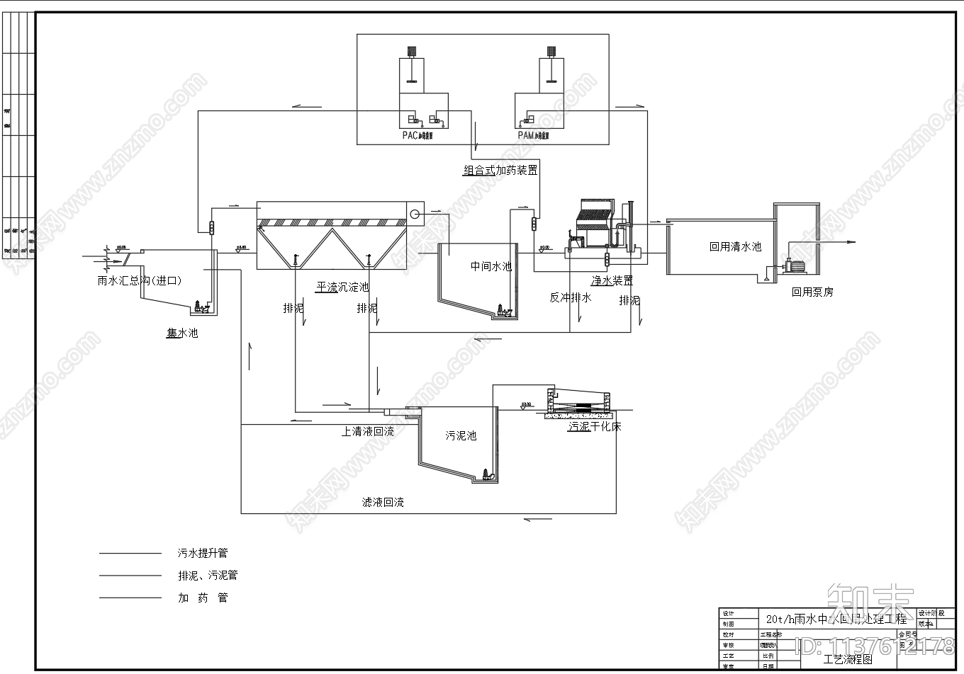 20吨雨水中水回用站cad施工图下载【ID:1137612178】