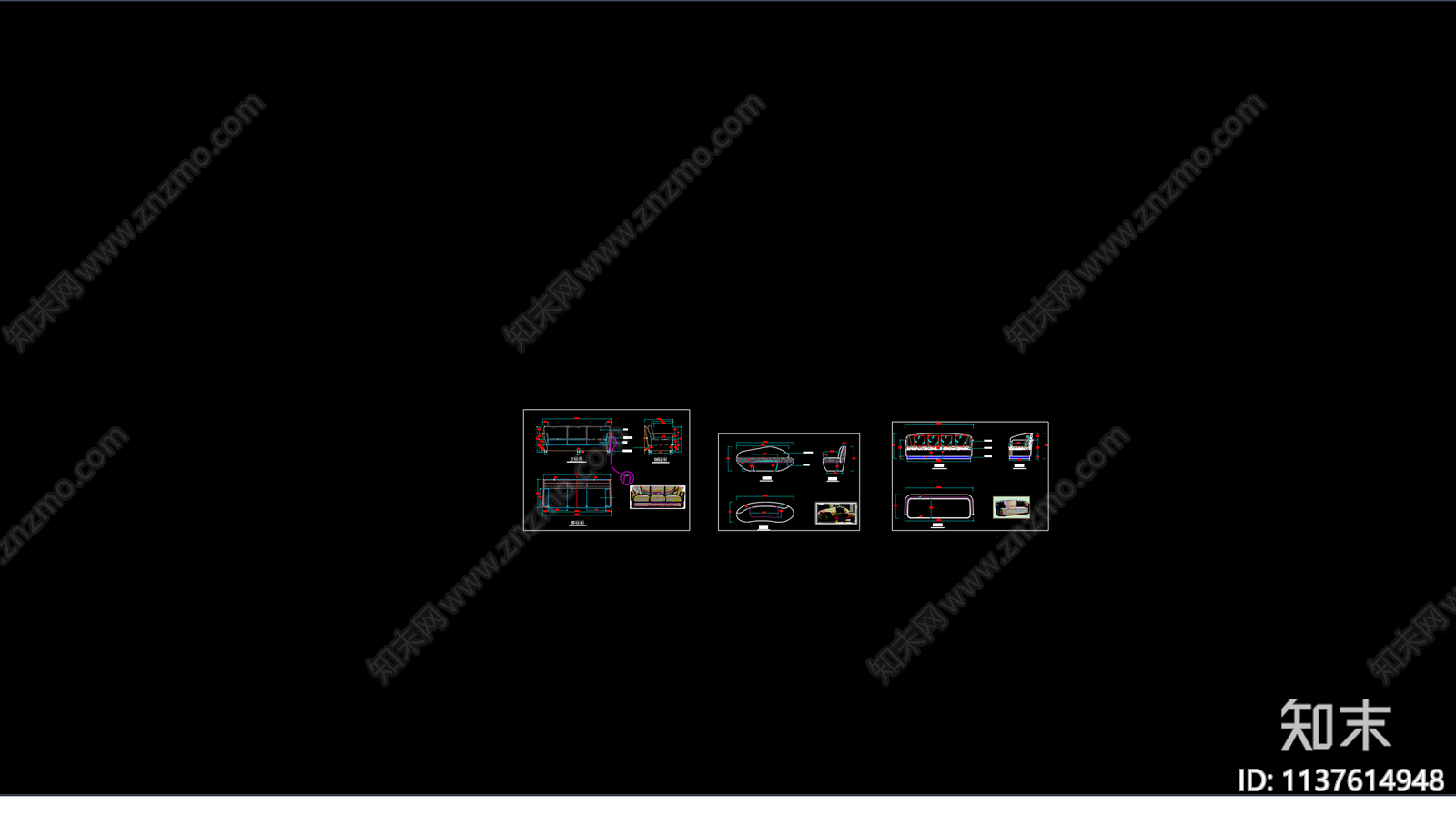 软体双人沙发三视图施工图下载【ID:1137614948】