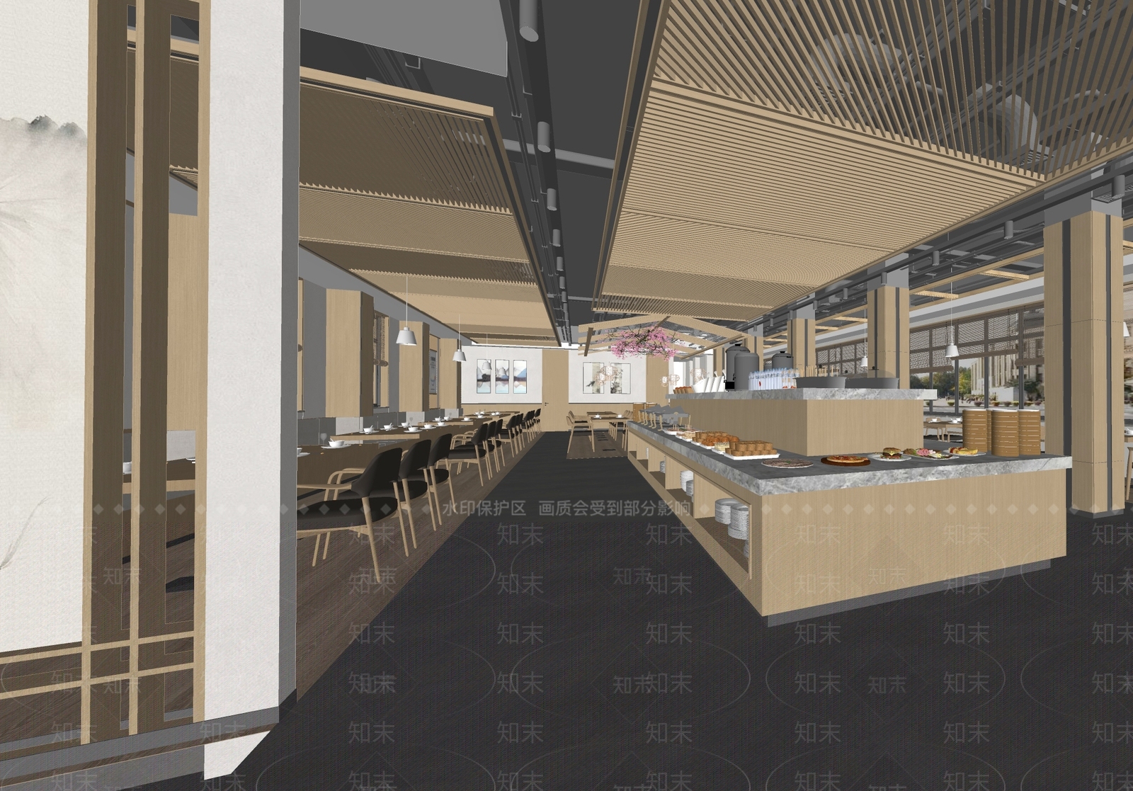 现代自助餐厅SU模型下载【ID:1137628328】