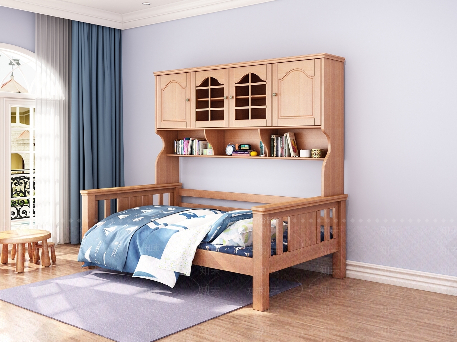 现代儿童实木上下床3D模型下载【ID:1137628103】