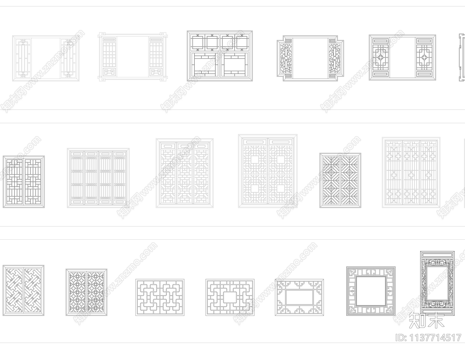 中式木格窗cad施工图下载【ID:1137714517】