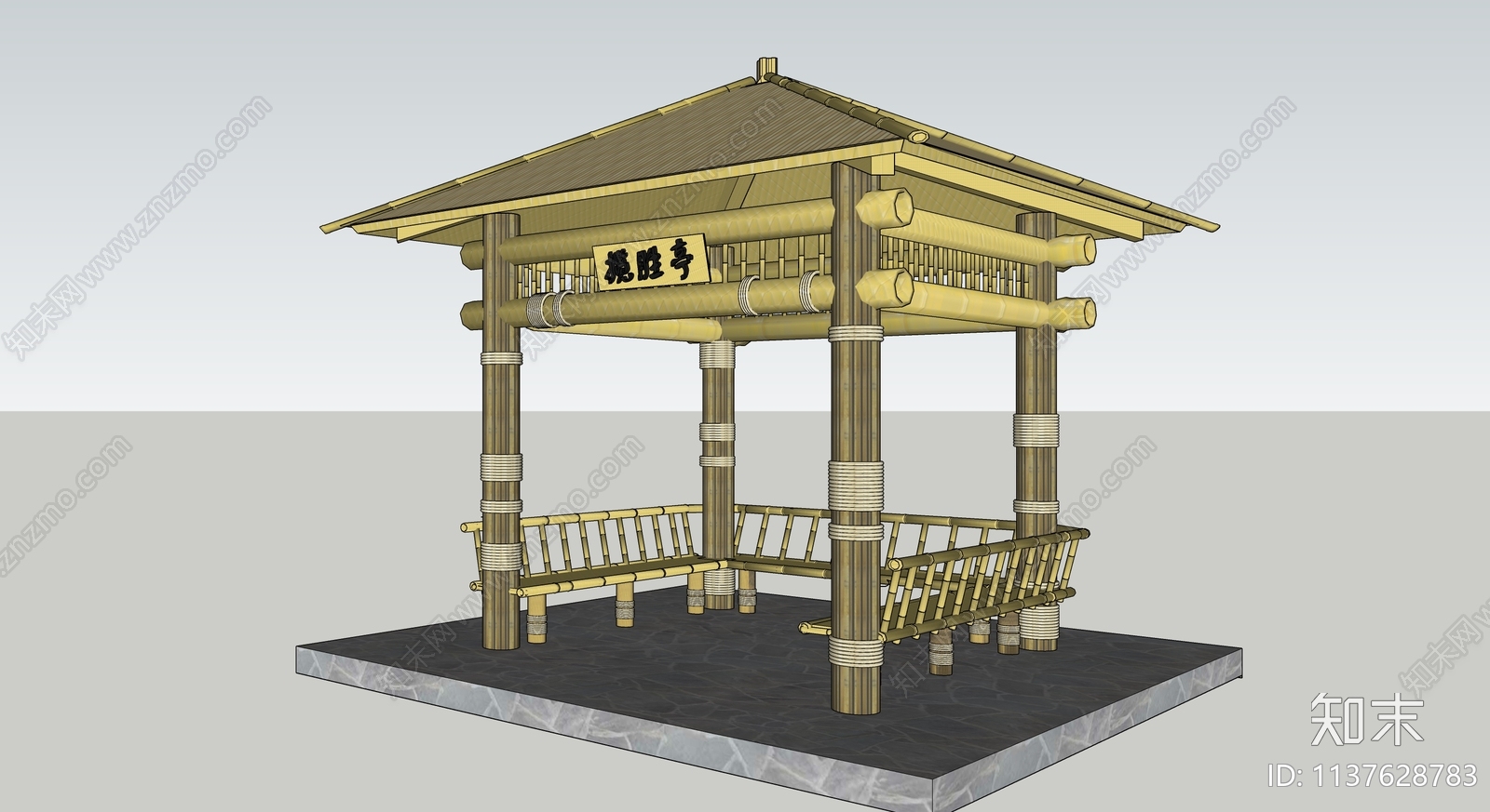 中式乡村休闲竹亭子SU模型下载【ID:1137628783】