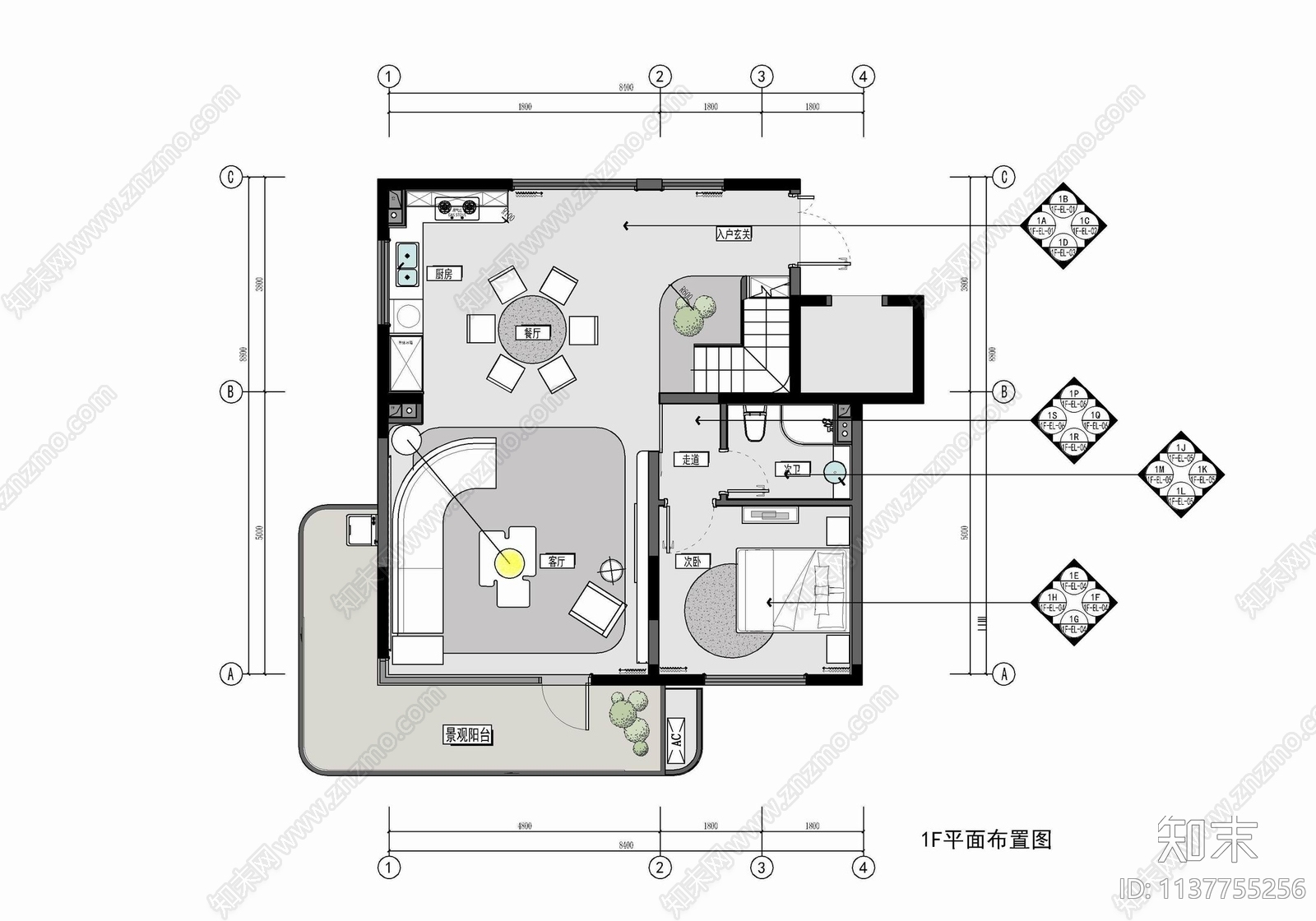 180㎡小别墅家装cad施工图下载【ID:1137755256】