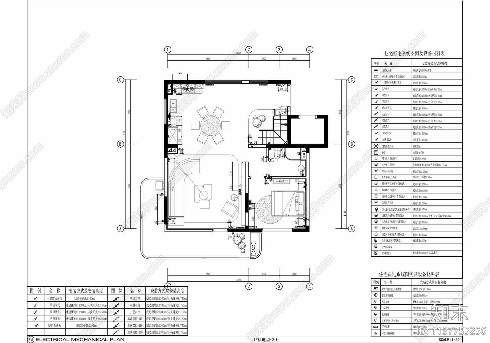 180㎡小别墅家装cad施工图下载【ID:1137755256】