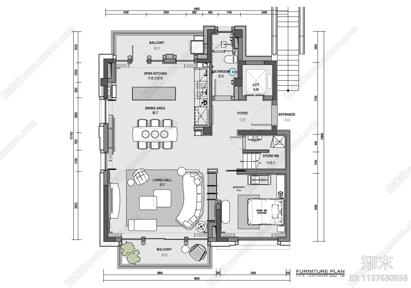 叠拼别墅室内cad施工图下载【ID:1137630936】