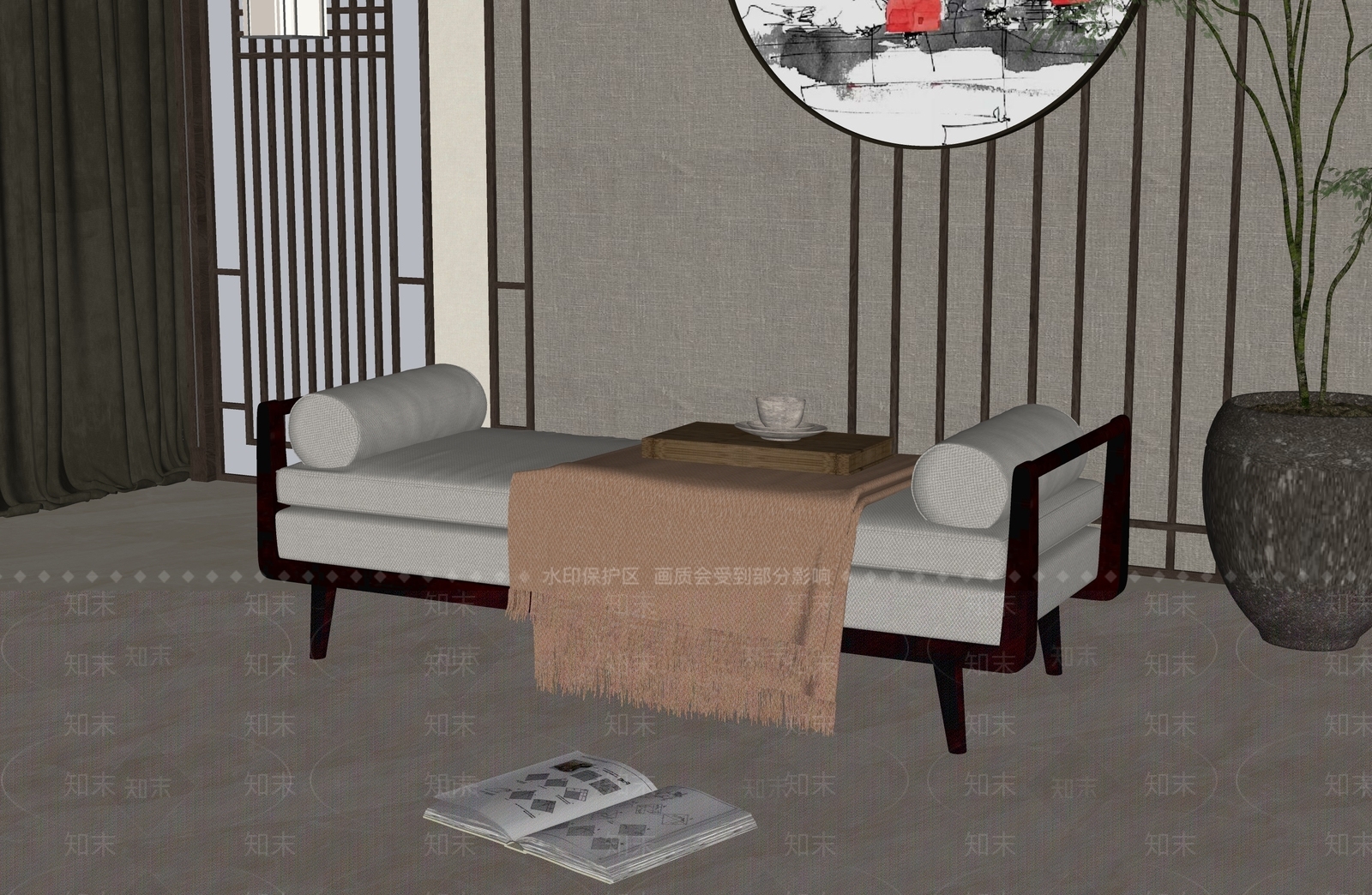 新中式床尾凳SU模型下载【ID:1137631697】
