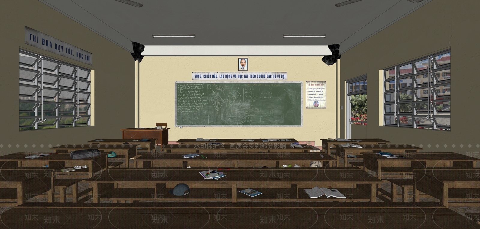 现代怀旧学校教室SU模型下载【ID:1137632130】