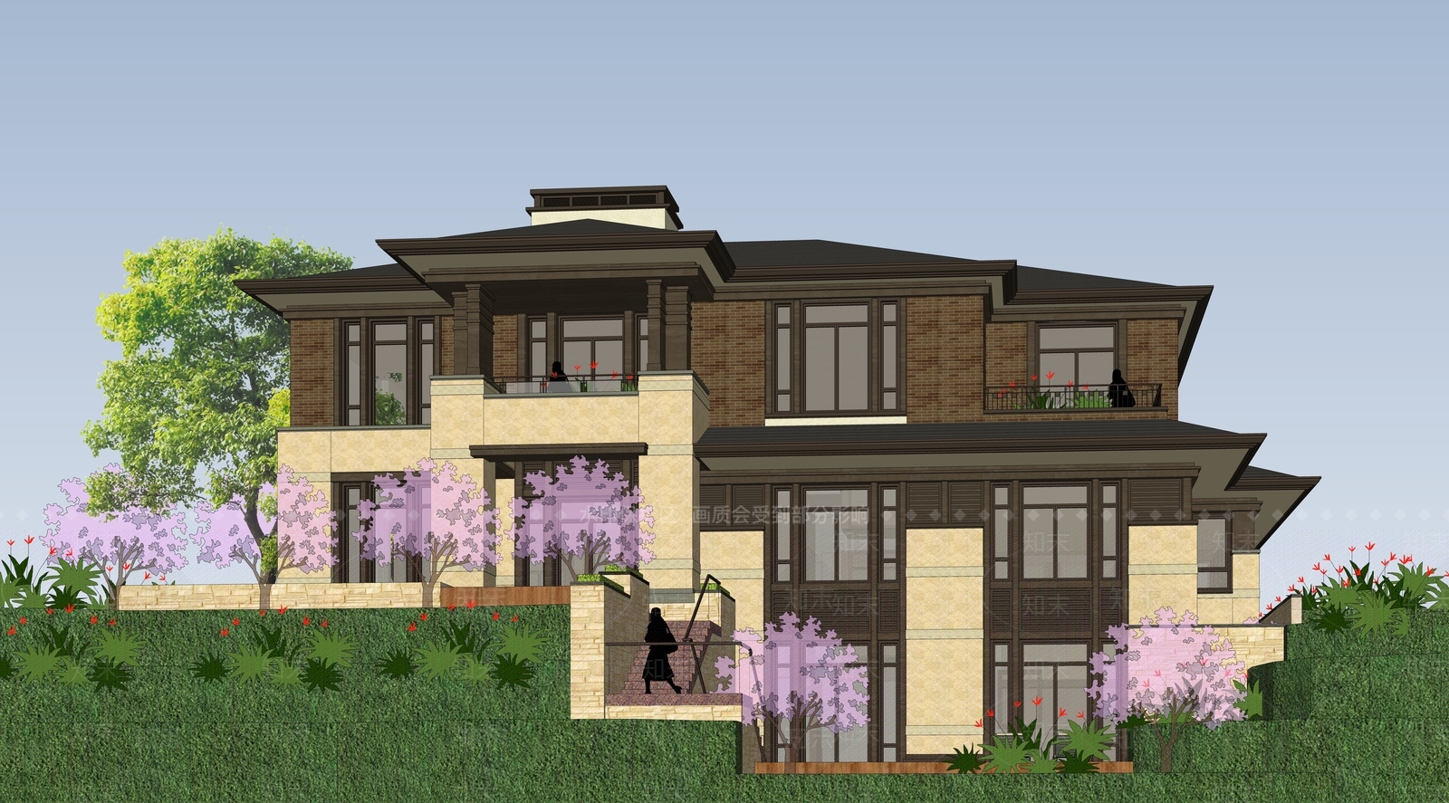 中式独栋滨水别墅SU模型下载【ID:1137632024】
