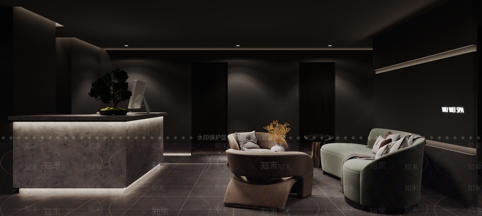 现代暗黑风洗浴中心前台3D模型下载【ID:1137634523】