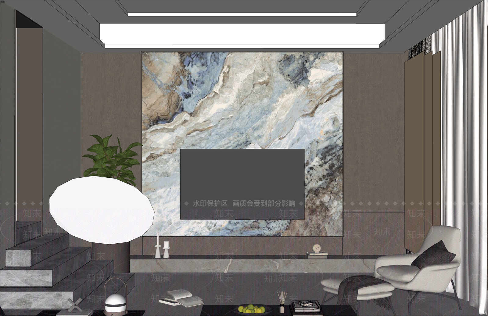 现代别墅客厅SU模型下载【ID:1137637749】