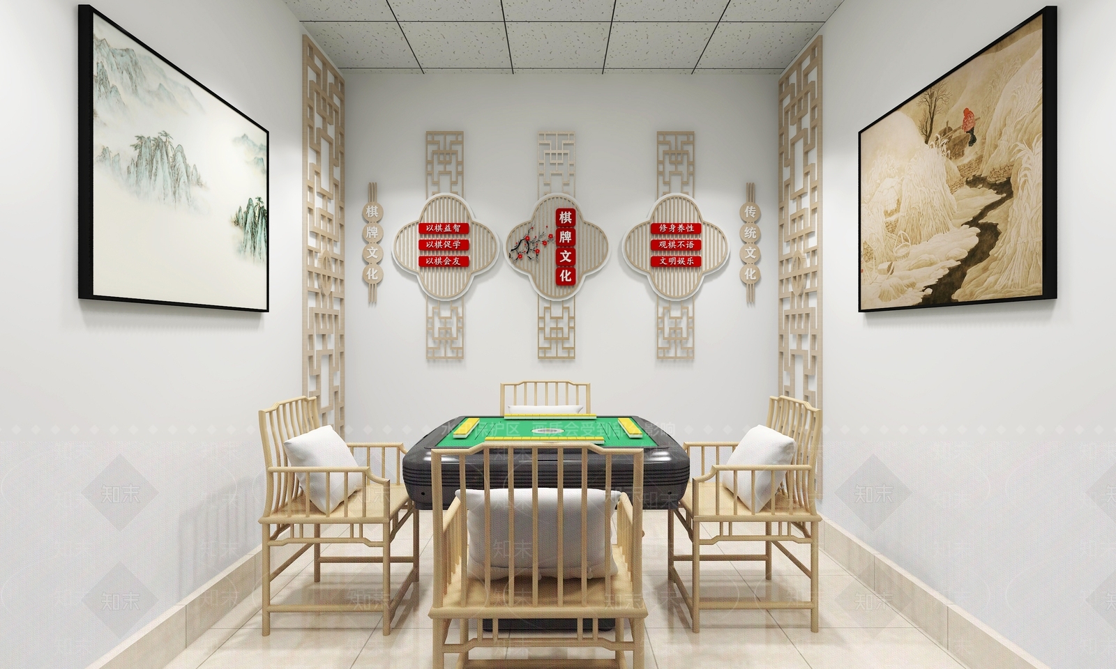 新中式棋牌室SU模型下载【ID:1138779187】