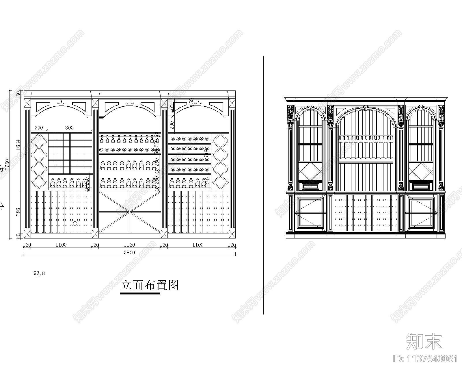 酒窖酒柜立面cad施工图下载【ID:1137640061】