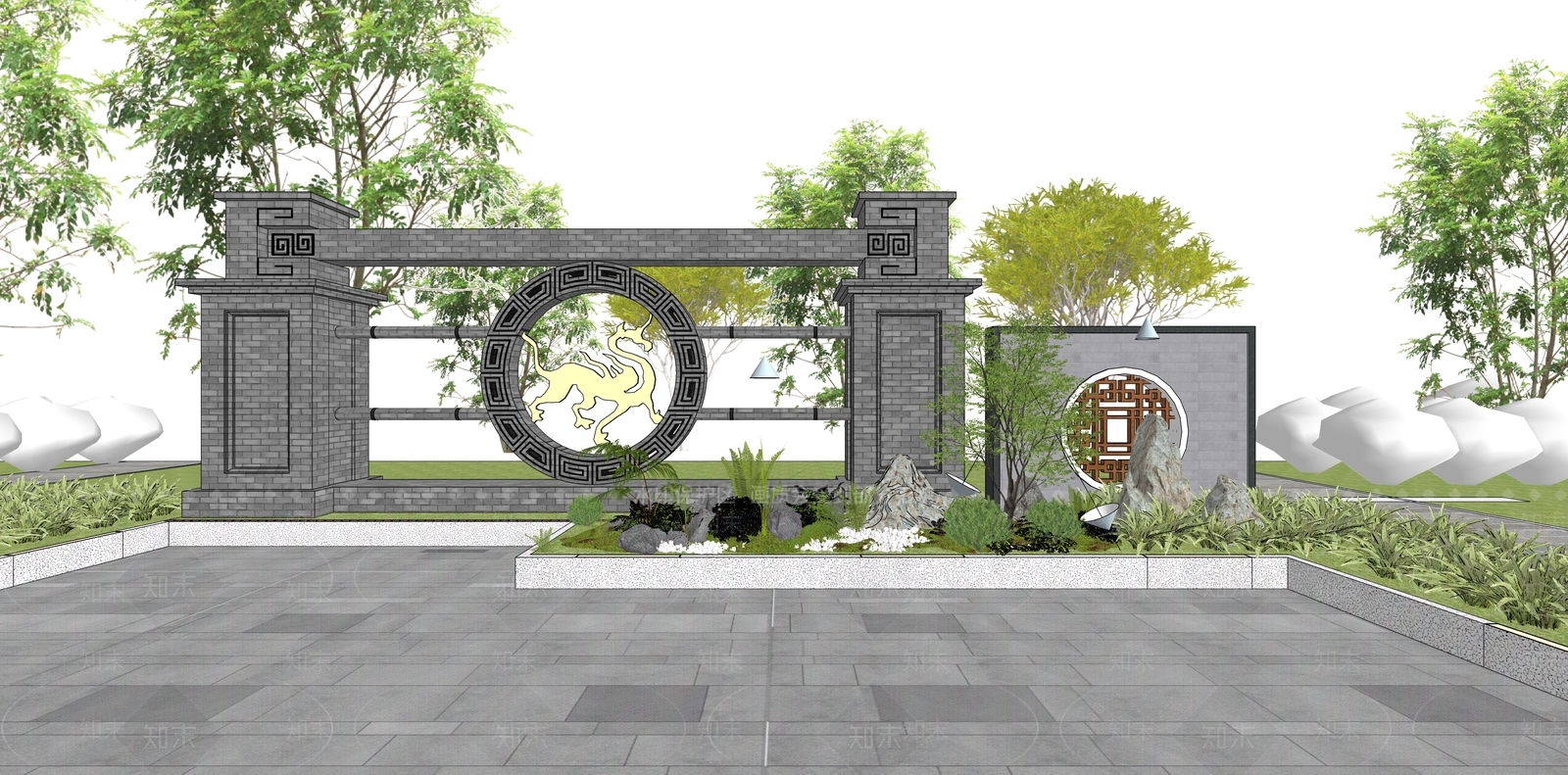 现代景墙SU模型下载【ID:1137641038】_知末su模型网