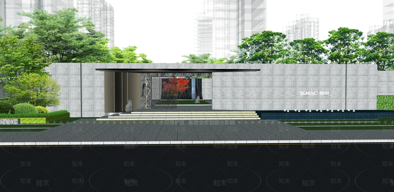 现代示范区展示区入口大门SU模型下载【ID:1137641888】