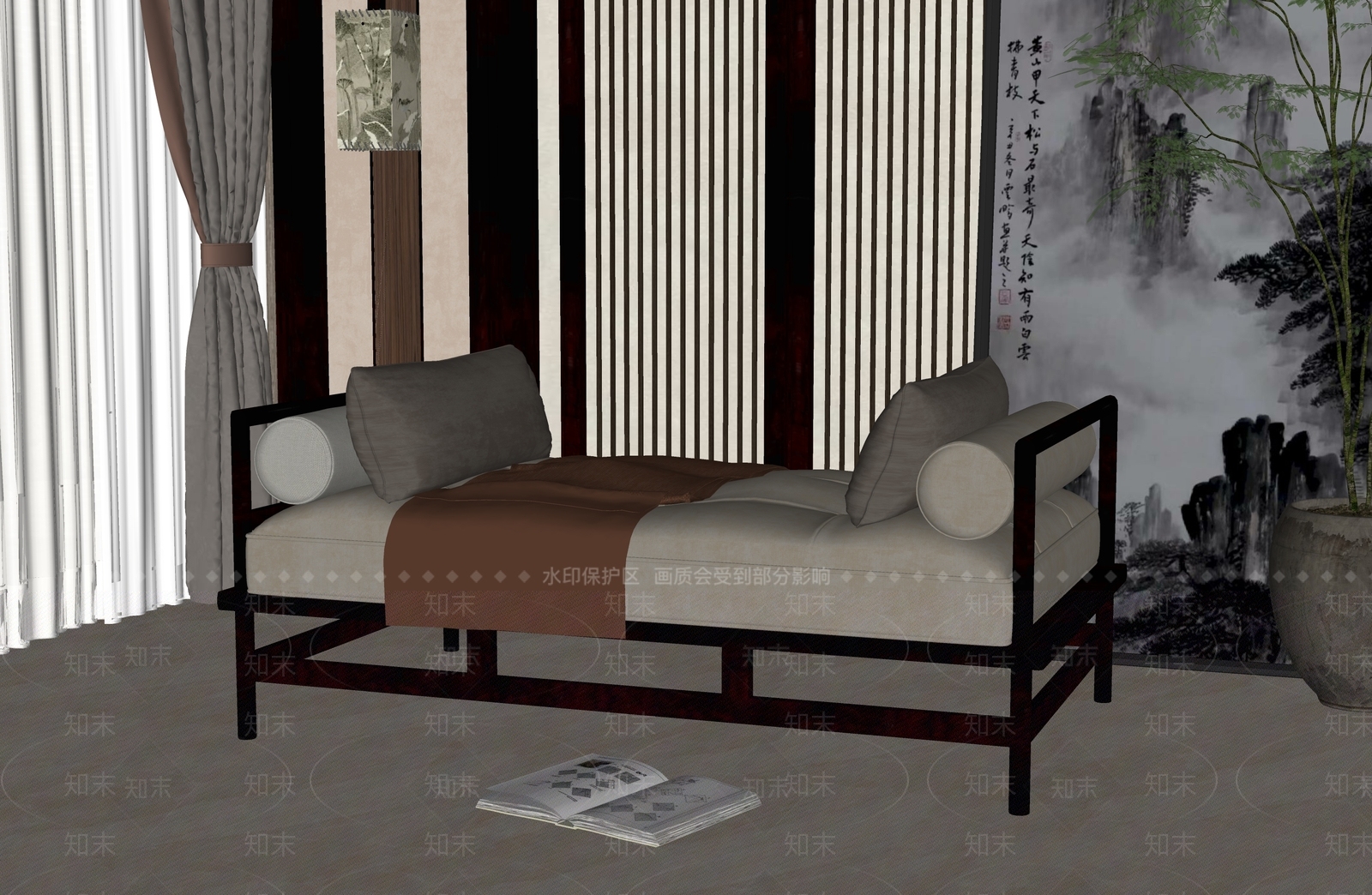新中式床尾凳SU模型下载【ID:1137643970】