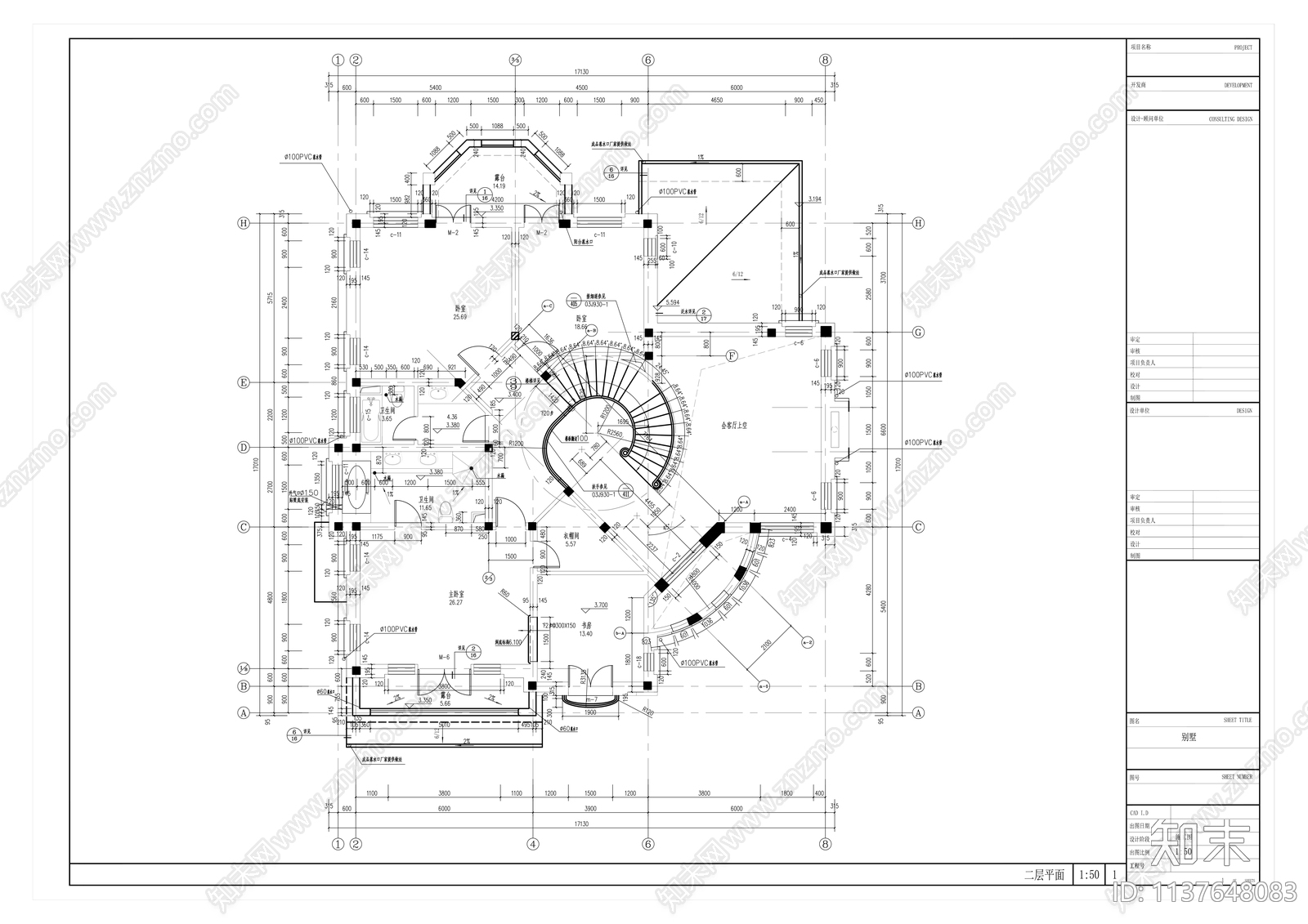 欧式双层别墅建筑设计cad施工图下载【ID:1137648083】