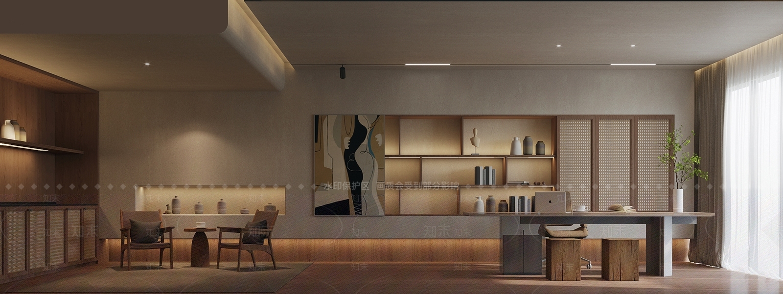 侘寂经理办公室3D模型下载【ID:1137650838】_知末3d模型网