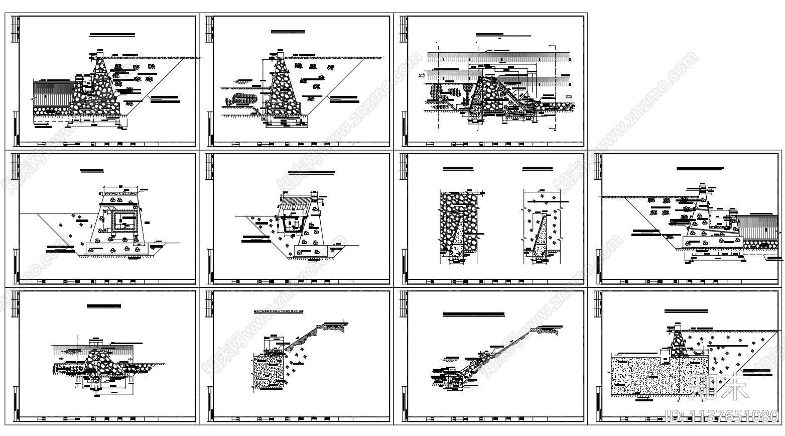 堰坝建筑物剖面断面图cad施工图下载【ID:1137651080】