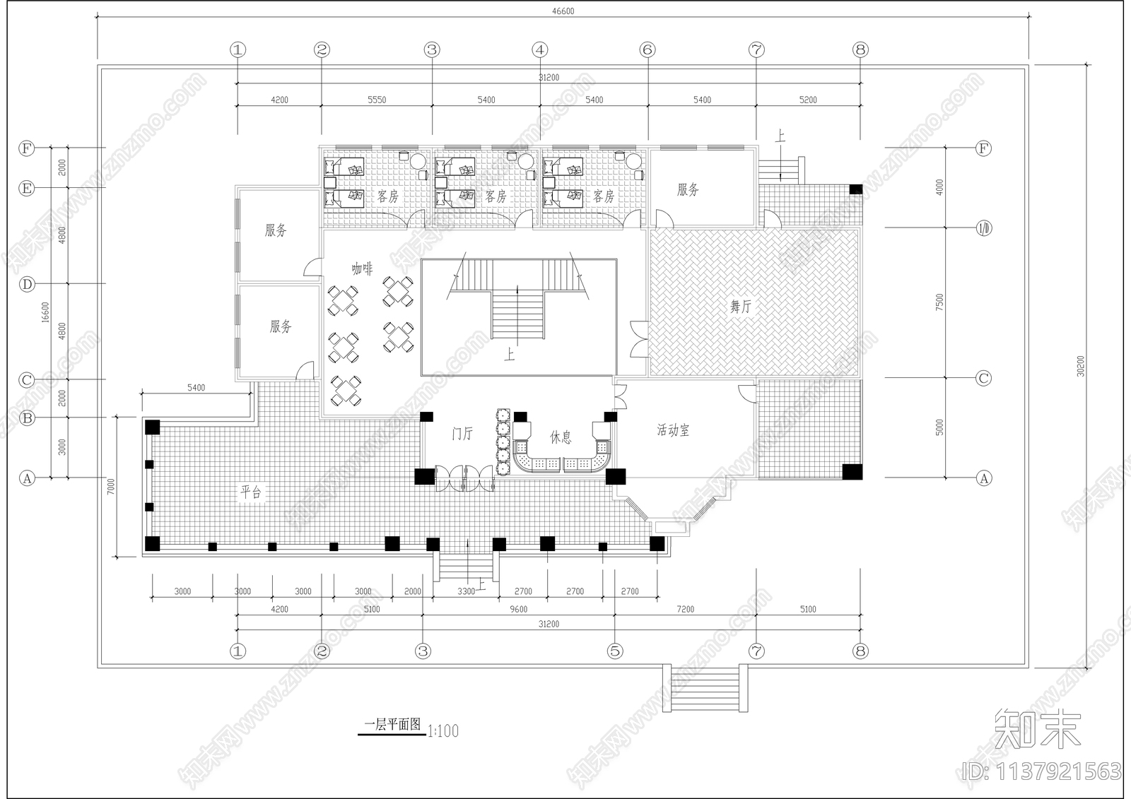 欧式城堡式酒店建筑cad施工图下载【ID:1137921563】