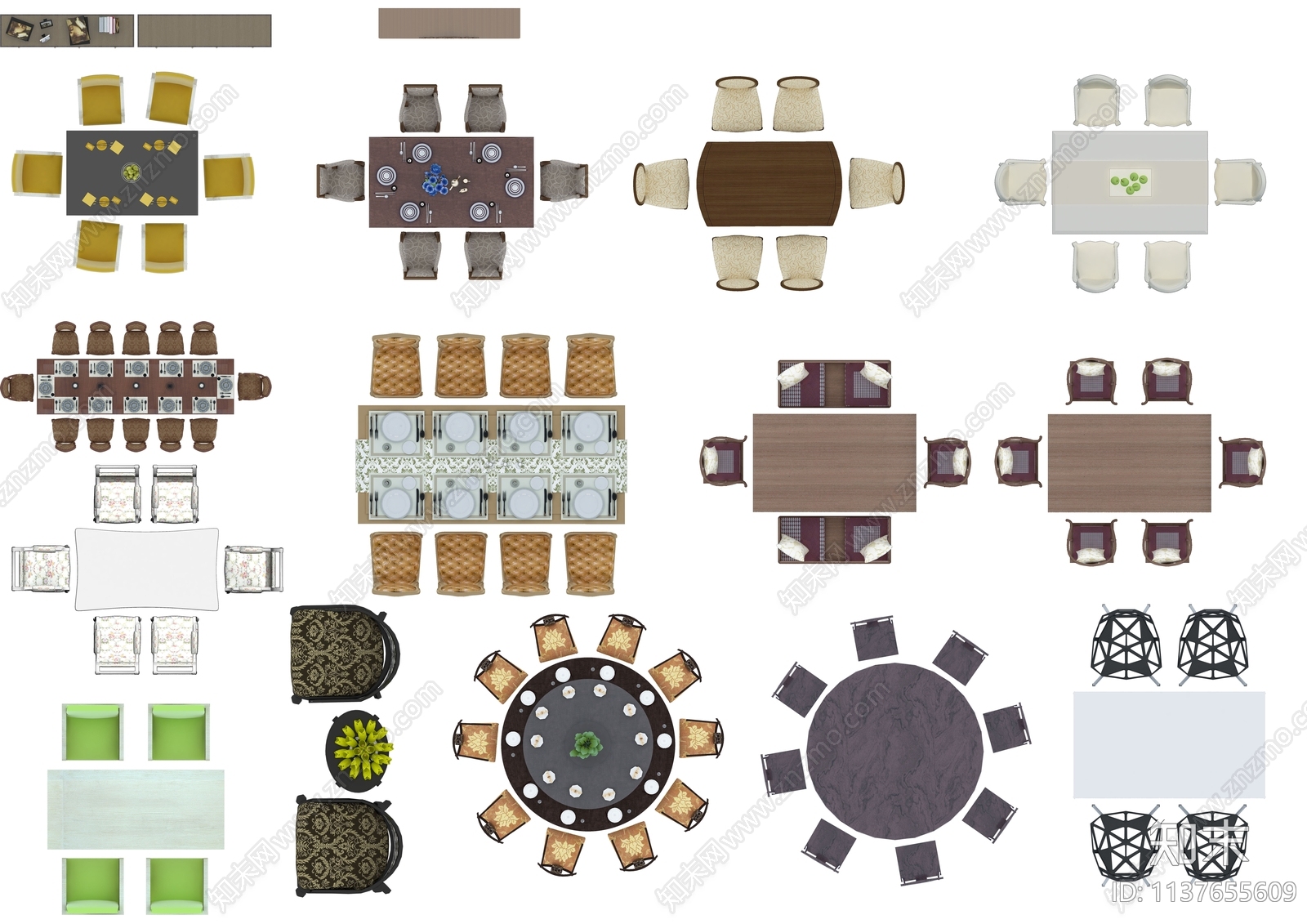 餐桌彩平面图块PSD免抠下载【ID:1137655609】