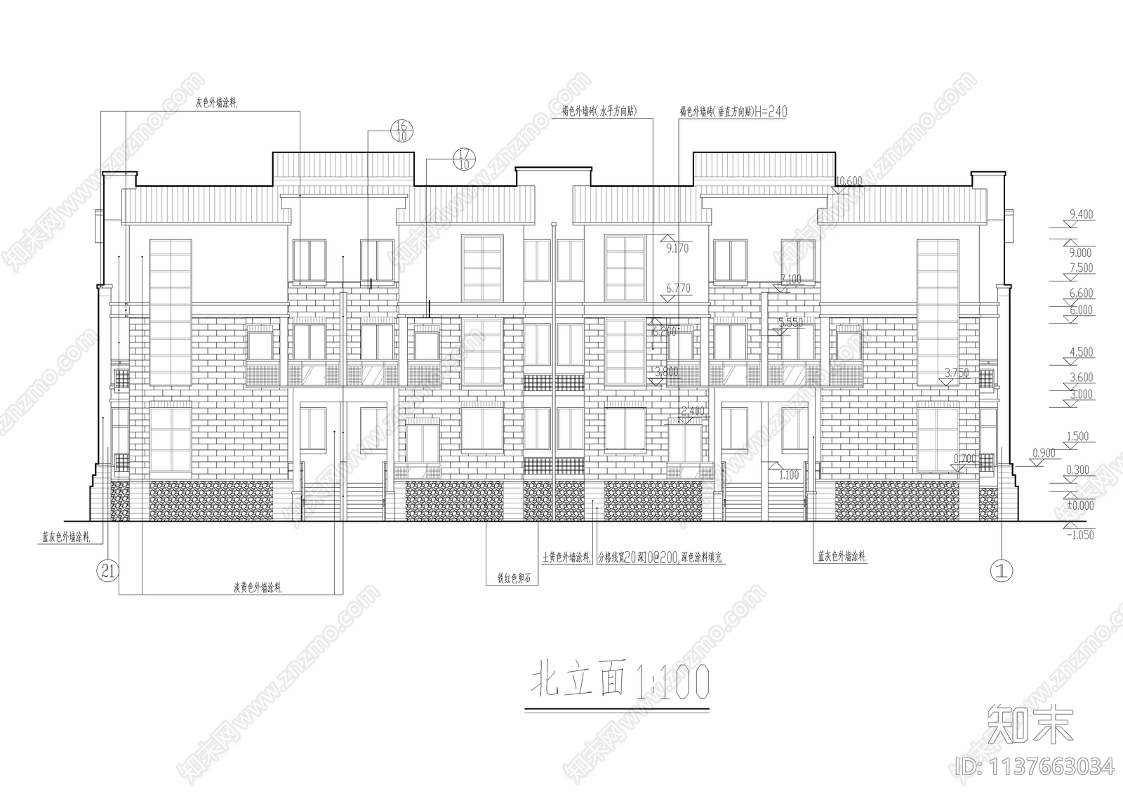 精品连排别墅建筑cad施工图下载【ID:1137663034】