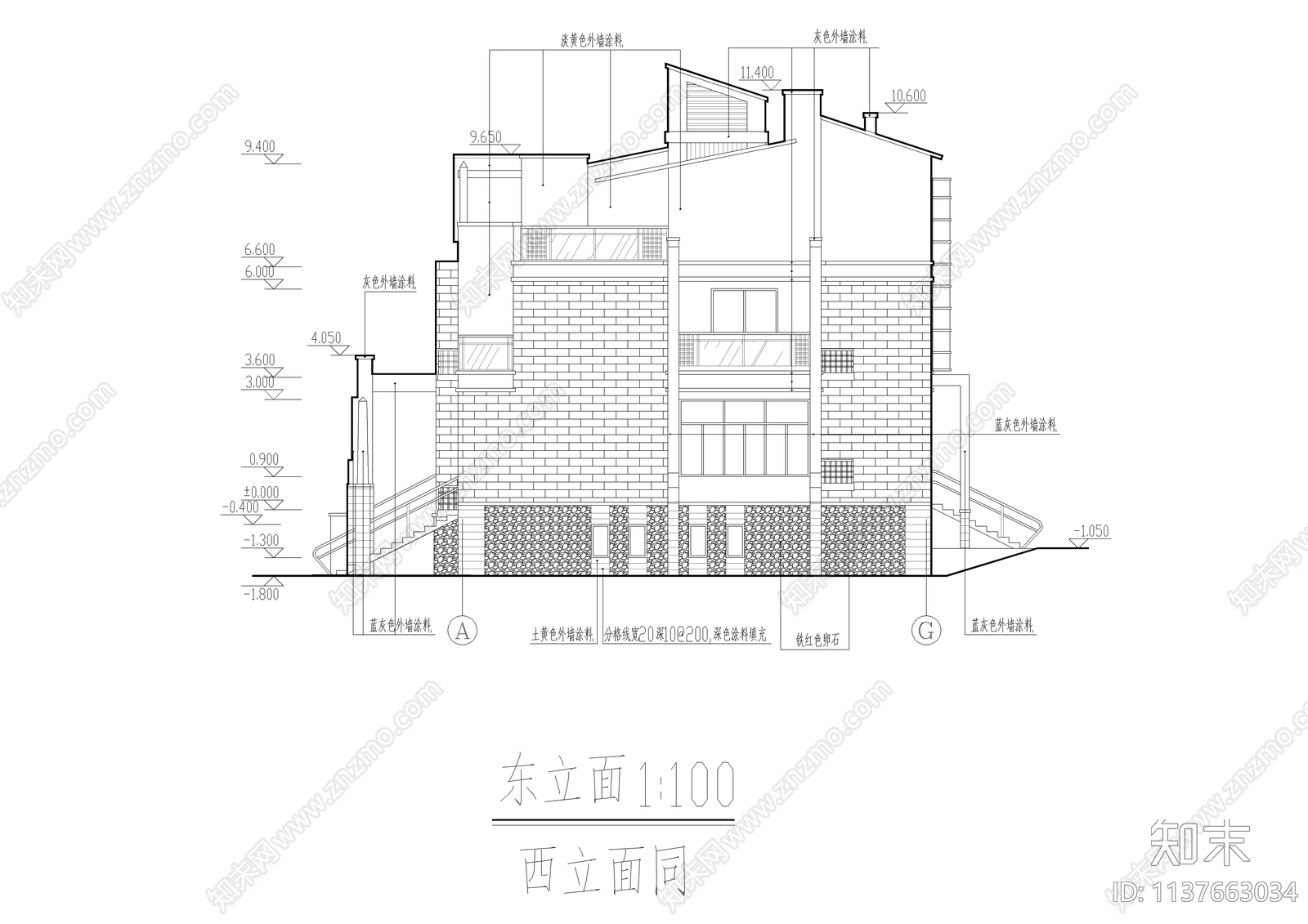 精品连排别墅建筑cad施工图下载【ID:1137663034】