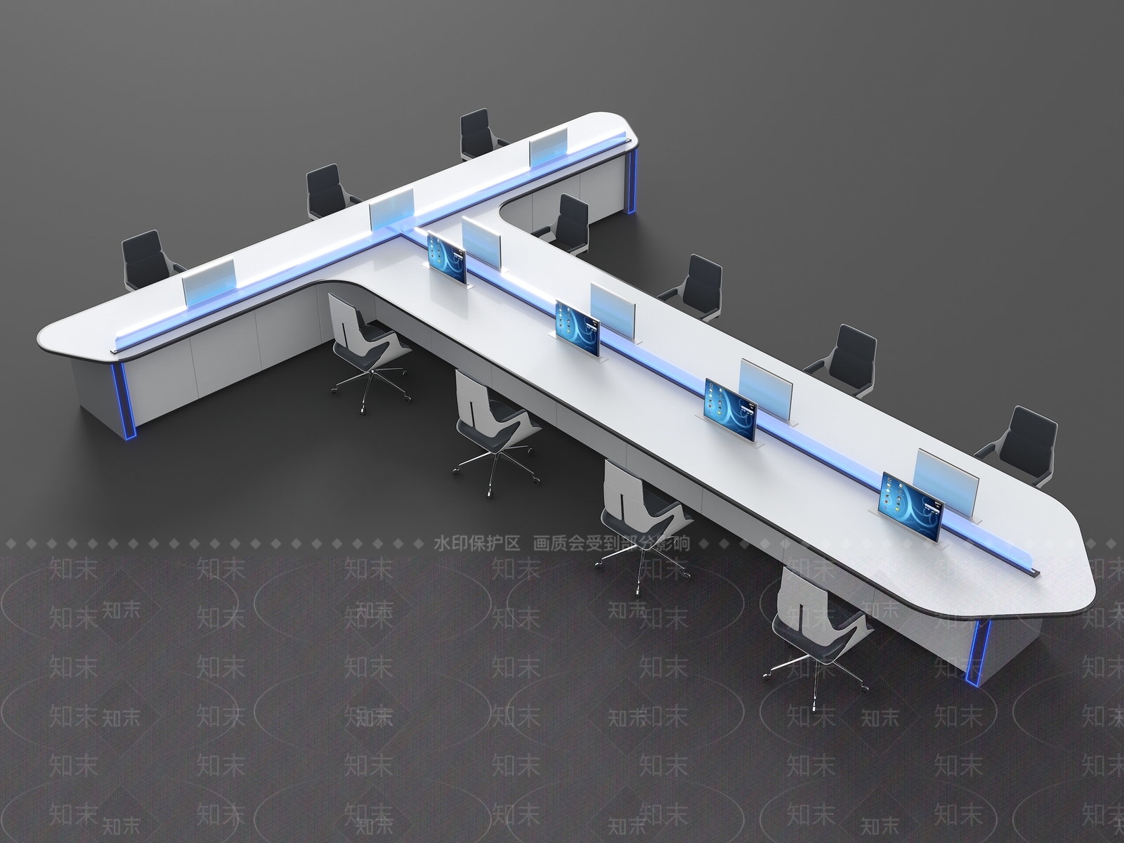 现代T型办公桌椅组合3D模型下载【ID:1137663153】