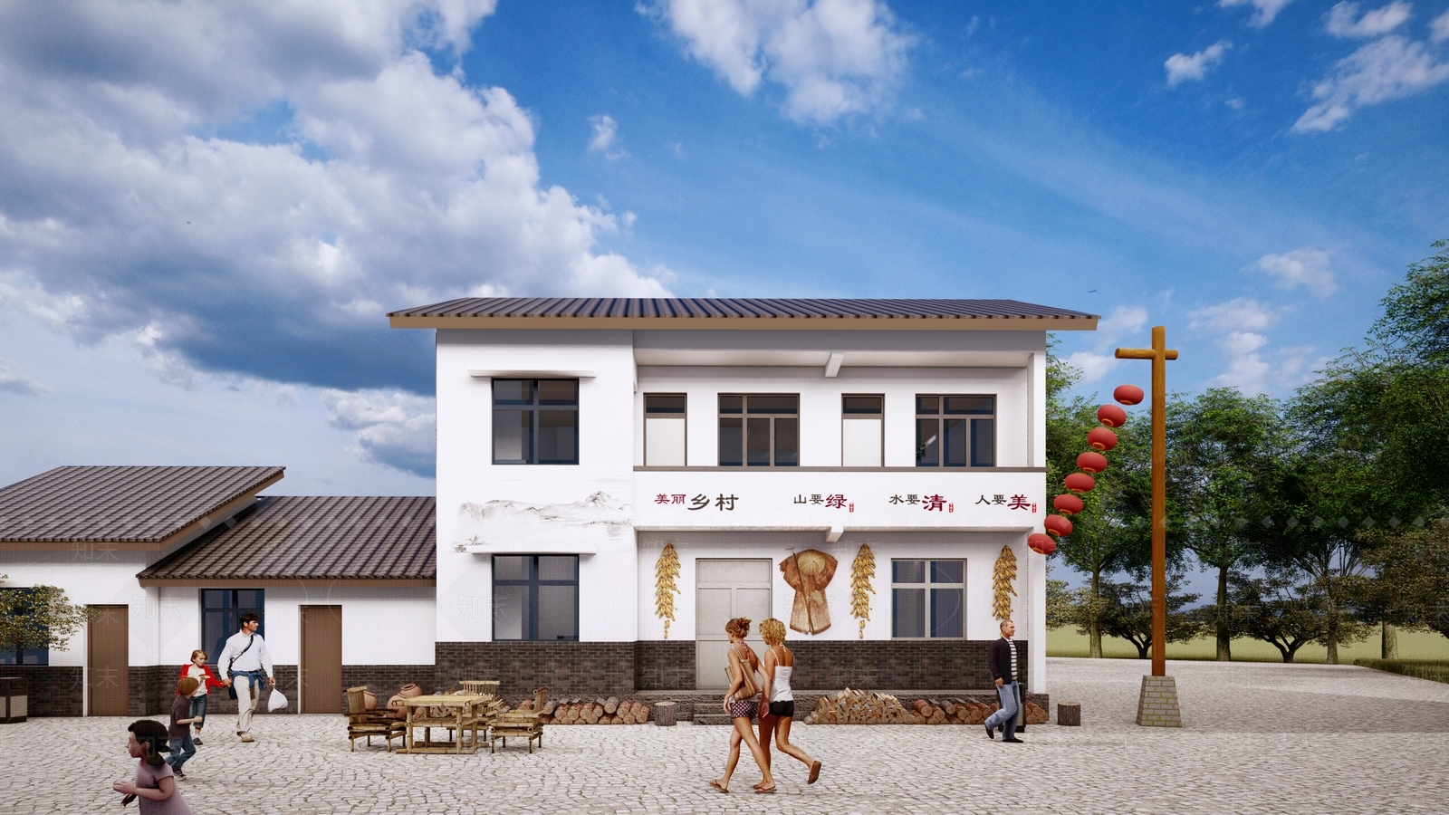 新中式乡村民房SU模型下载【ID:1137666339】