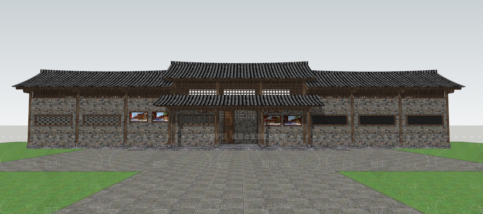 中式仿古公共卫生间SU模型下载【ID:1137671233】