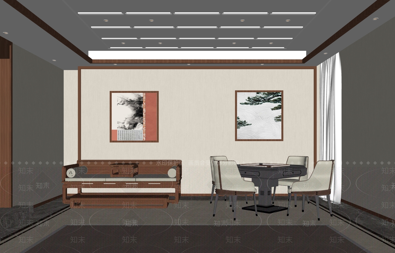 新中式棋牌室包厢SU模型下载【ID:1137674097】