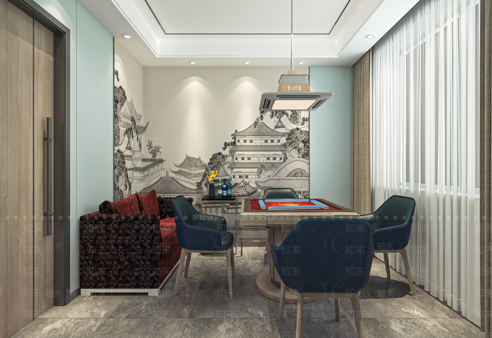 新中式棋牌室包厢SU模型下载【ID:1137675154】
