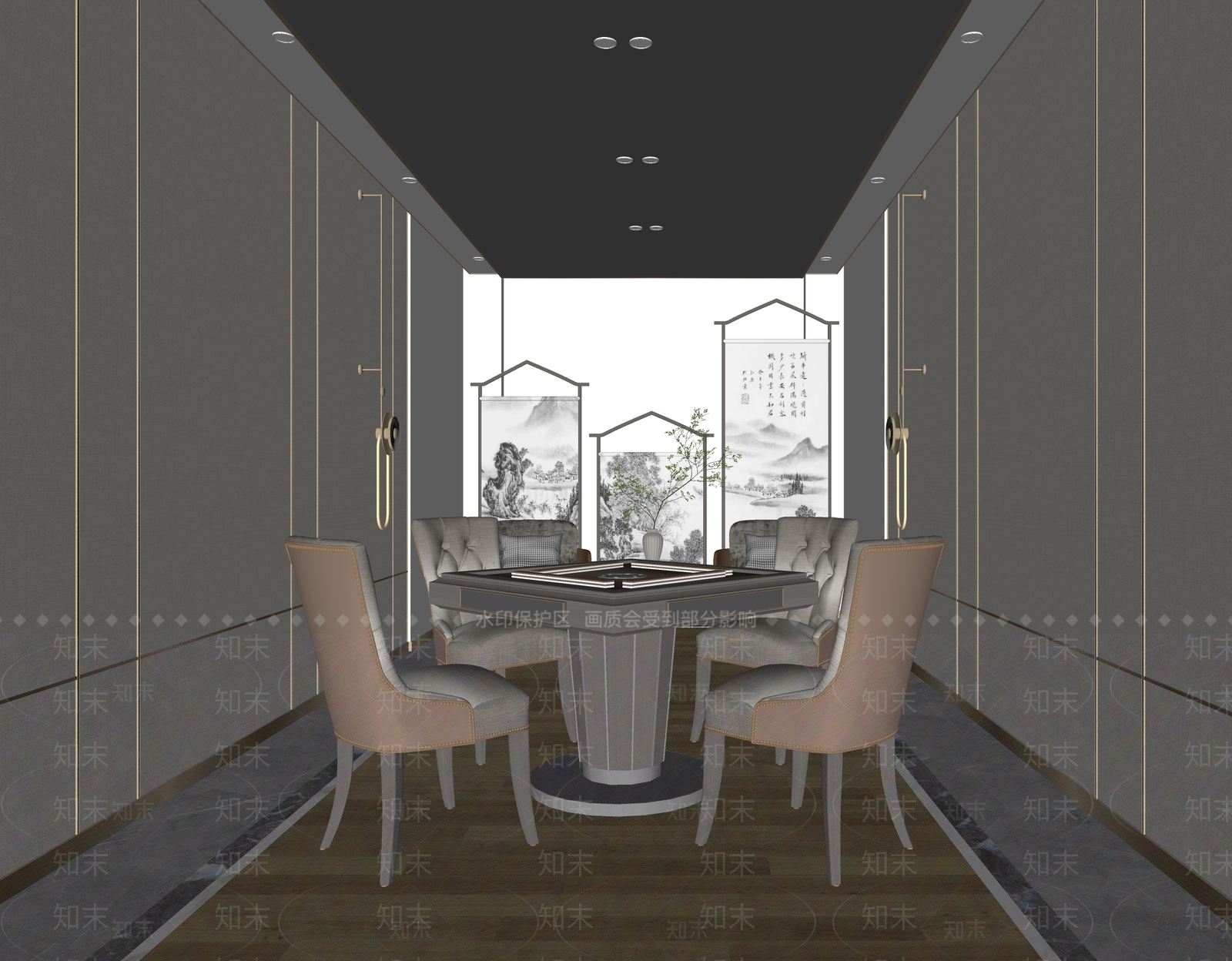 新中式棋牌室包厢SU模型下载【ID:1137674266】