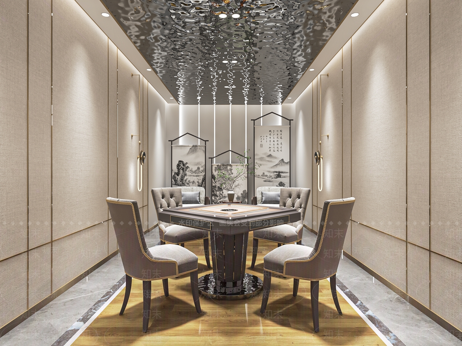 新中式棋牌室包厢SU模型下载【ID:1137674266】