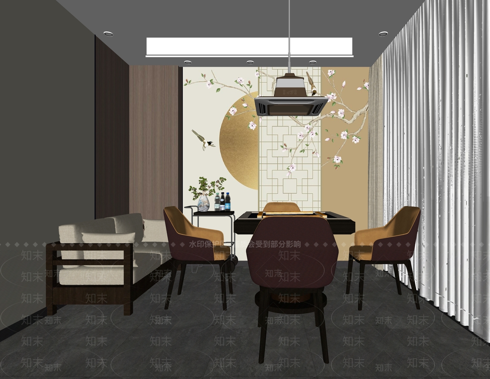 新中式棋牌室包厢SU模型下载【ID:1137675167】